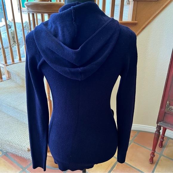 Vintage Navy Blue Cyrus Zip Front Rayon Blend Sweater With Hood Size Large - Picture 4 of 6